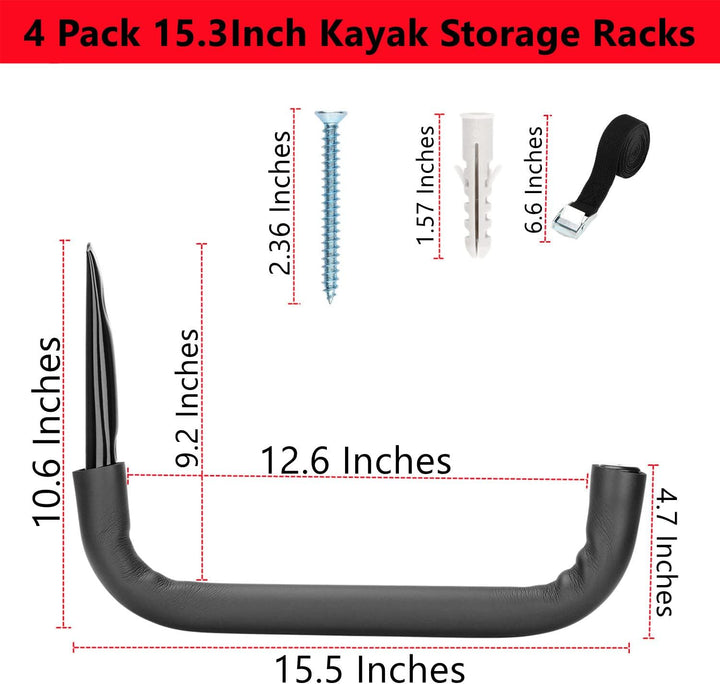 Heavdace Garagenaufbewahrung, Kajakhaken, 39 cm, Wandhalterung, Surfbrett-Rack, 4 Stück, robuste Kan