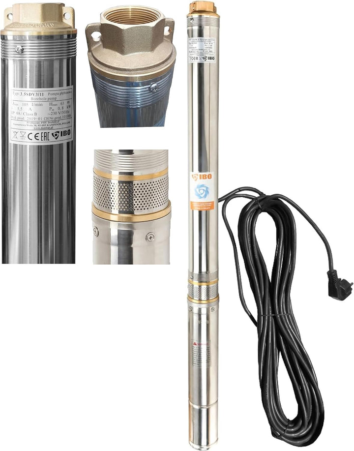 IB Tiefbrunnenpumpe 6000l/h 230V 0,8kW ˜90mm Edelstahl Tauchbrunnenpumpe sandvertr¤glich