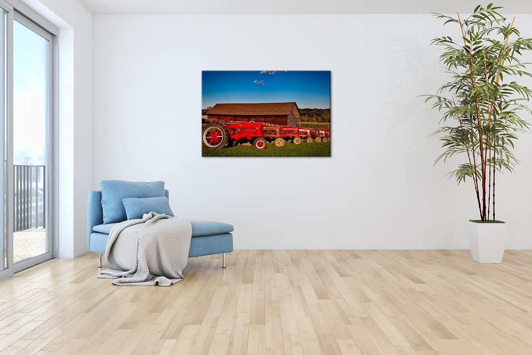deyoli Traktoren auf einer Farm Format: 100x70 als Leinwandbild, Motiv fertig gerahmt auf Echtholzra