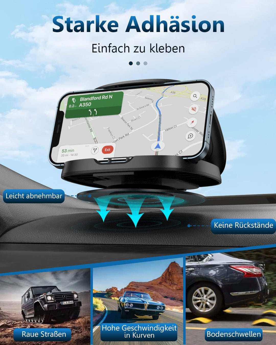 Handyhalterung Auto, 360° Drehbar Handy Halterung Auto, Armaturenbrett Auto Handyhalterung Mit Klebe