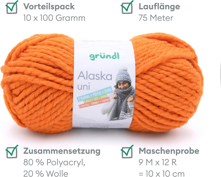 Gründl Alaska uni (Strick- und Häkelgarn mit wollartigem Charakter aus 80% Polyacryl und 20% Wolle,