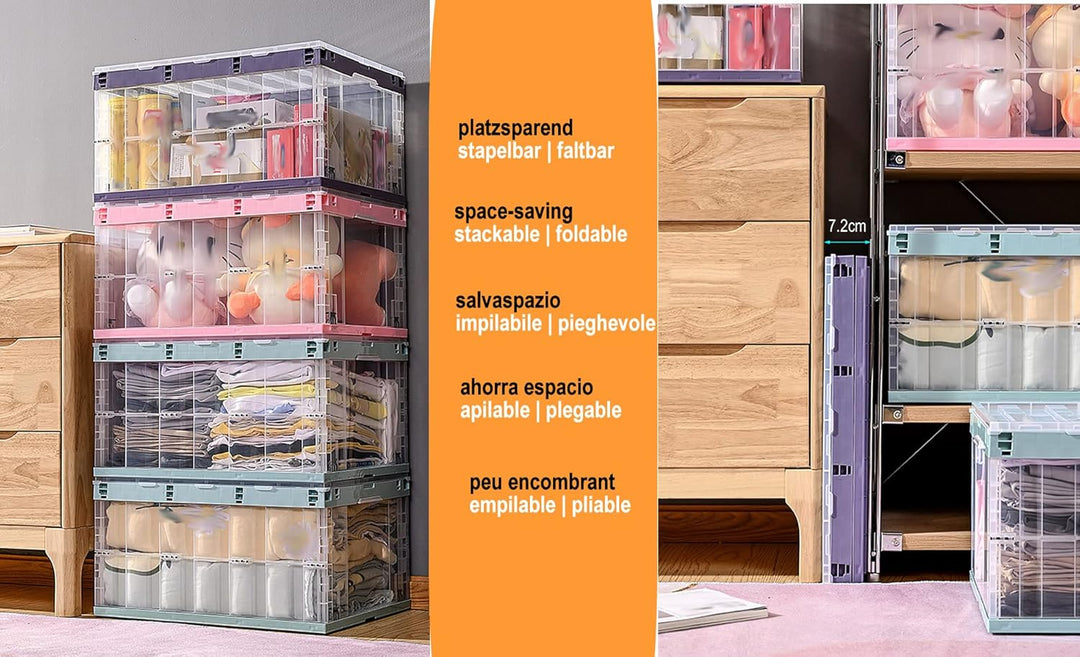 TUKA-i-AKUT 3x Faltbare Aufbewahrungsboxen mit Deckel, Stapelbar Faltbar, Stabile Stapelkisten mit H