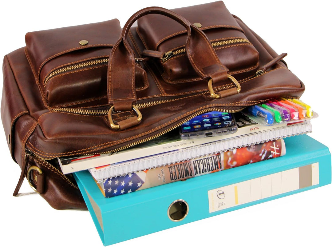 ALMADIH Damen Businesstasche 15 Zoll Aktentasche aus Echtleder mit Laptopfach - Leder Damen Business