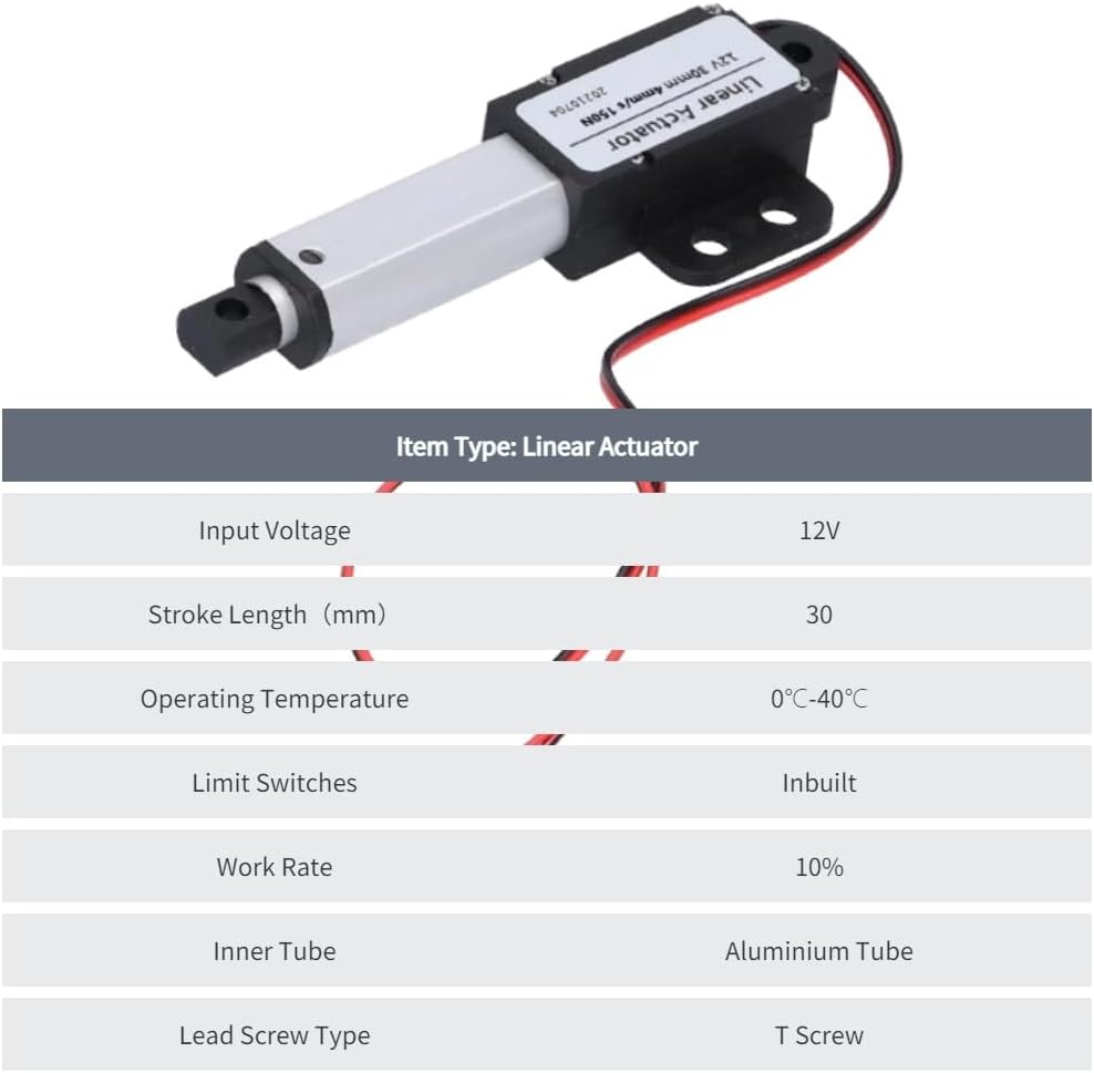 30mm DC 12V Linearaktuator Mini Electric Linear Motion Actuator Kurzschlussschutz T-Typ Schraube(Hub
