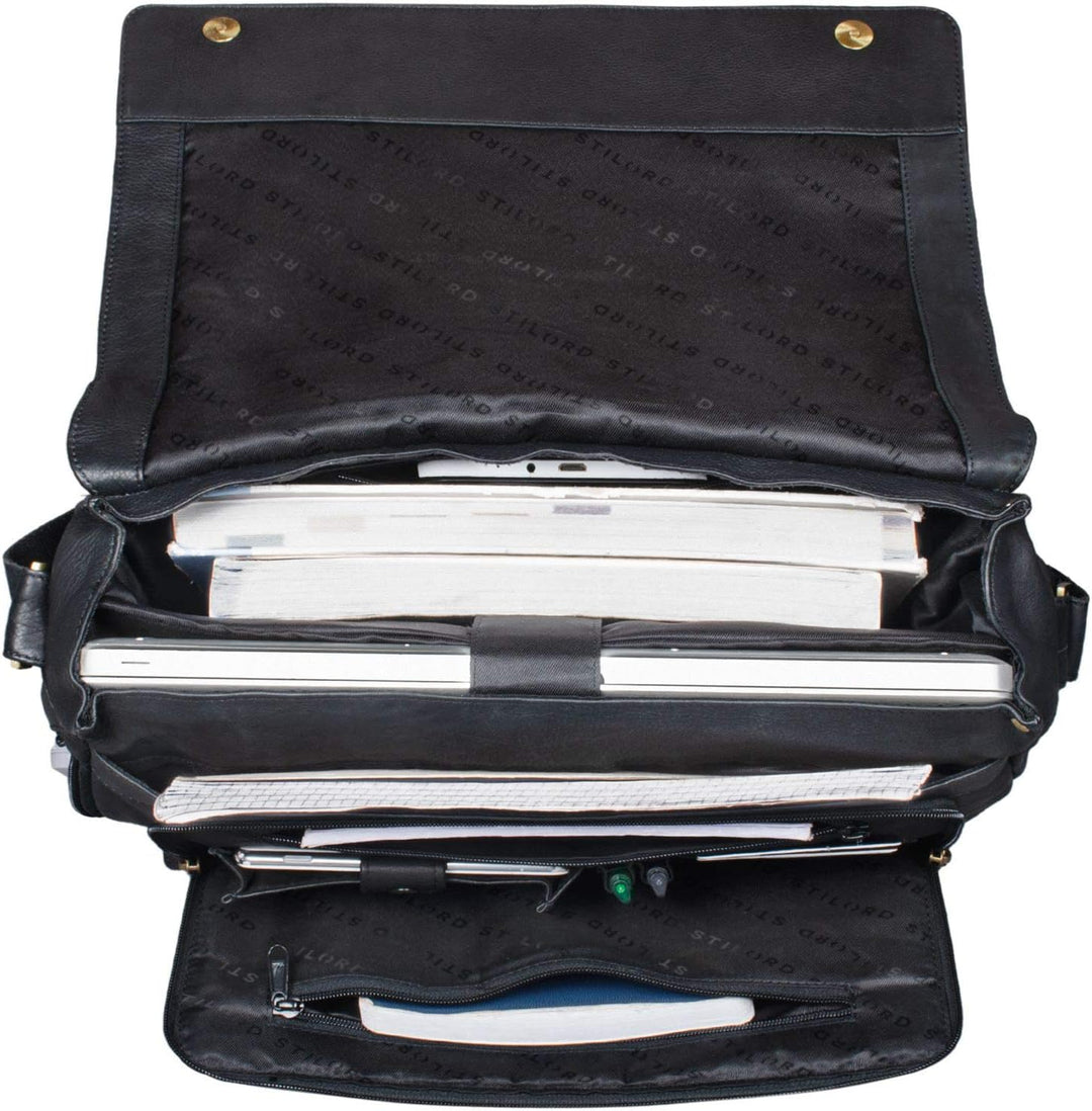 STILORD 'Rick' Schultertasche Leder für 15,6 Zoll Laptop Umhängetasche Aktentasche Bürotasche Unitas