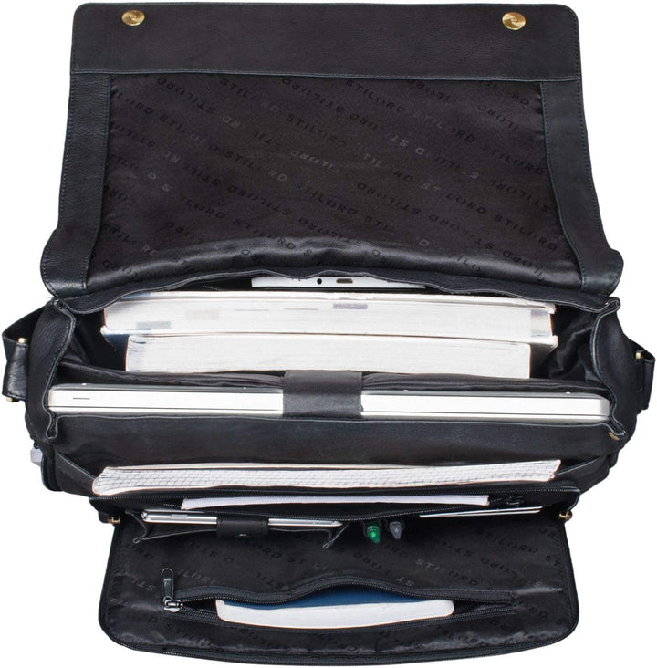 STILORD 'Rick' Schultertasche Leder für 15,6 Zoll Laptop Umhängetasche Aktentasche Bürotasche Unitas