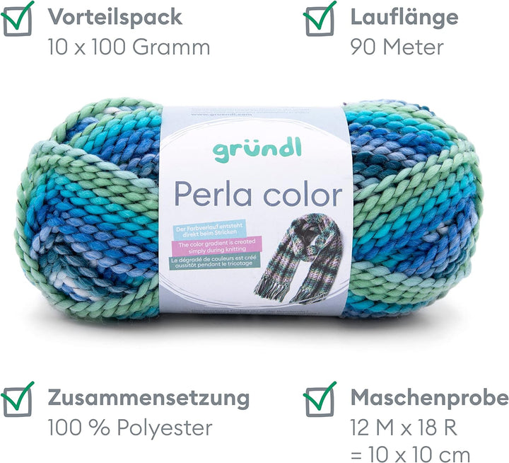 Gründl Wolle Perla color (wollähnliches Handstrickgarn aus 100% Polyester, 100 g / 90 m, Nadelstärke