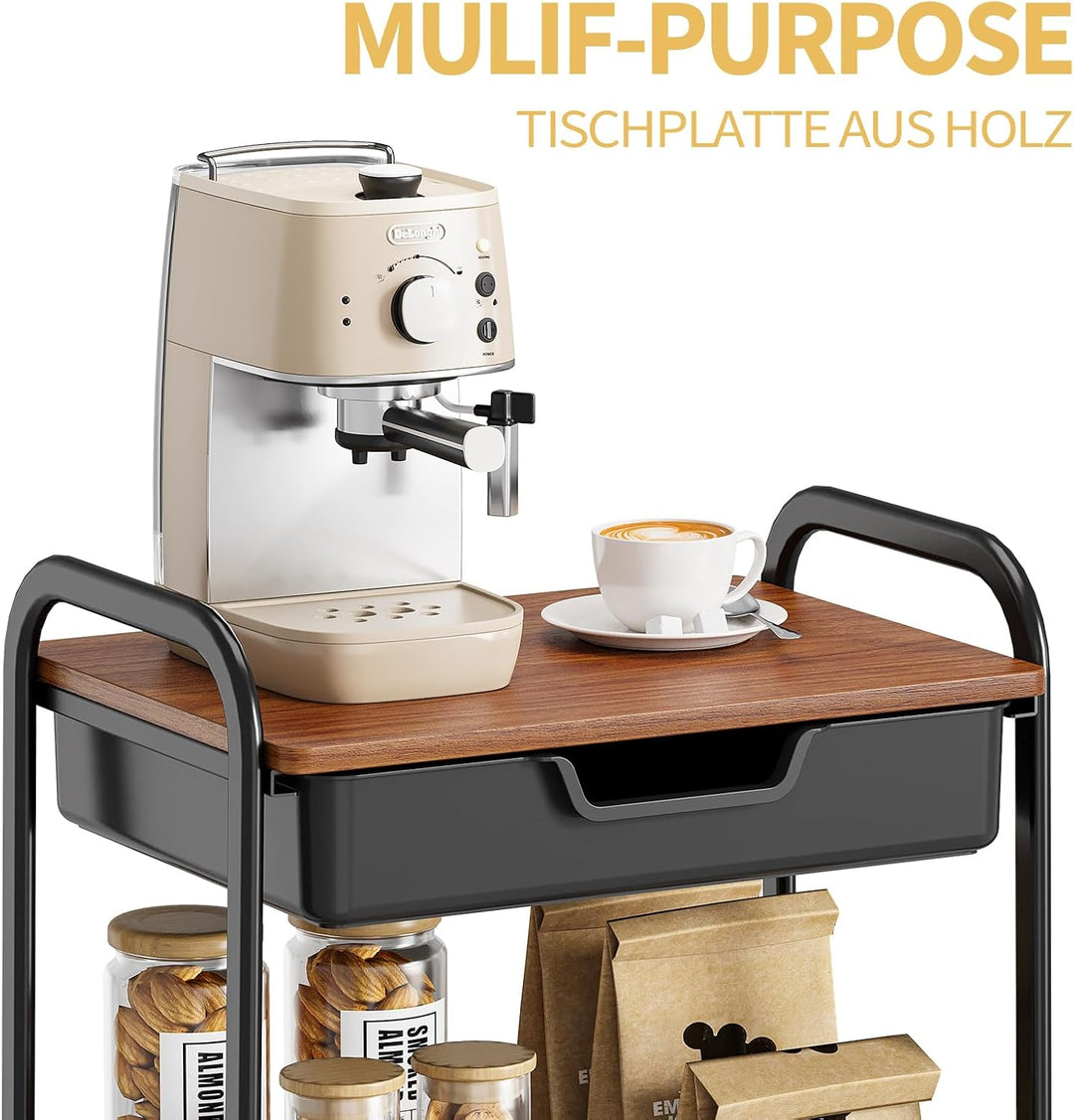KINGRACK Aufbewahrungswagen 3-Tier mit Tischplatte, Multifunktionswagen aus Metall für Küche, Haus,