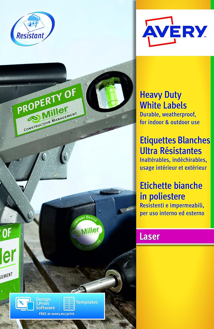 Avery L7060-20 – Packung mit Etiketten aus Polyester, Weiss, 99,1 x 38,1 mm 280, 280