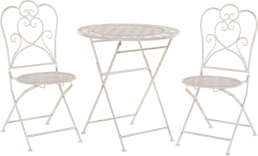 Garten Bistro Set Balkonset Balkonmöbel beige 2 Stühle Klapptisch Metall Trieste