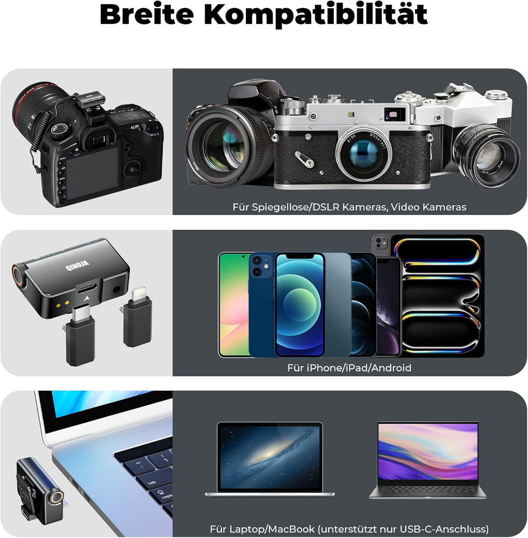 QINOJA Kabelloses Lavalier Mikrofon, Ansteckmikrofon für Handy/iPhone/Kamera/Computer - Verstärkung