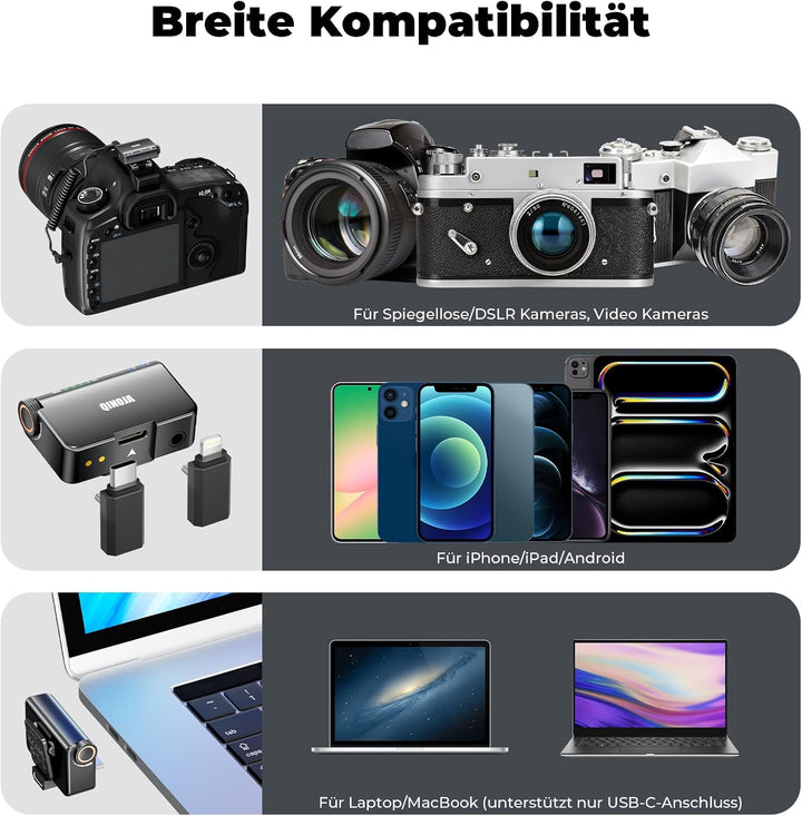QINOJA Kabelloses Lavalier Mikrofon, Ansteckmikrofon für Handy/iPhone/Kamera/Computer - Verstärkung