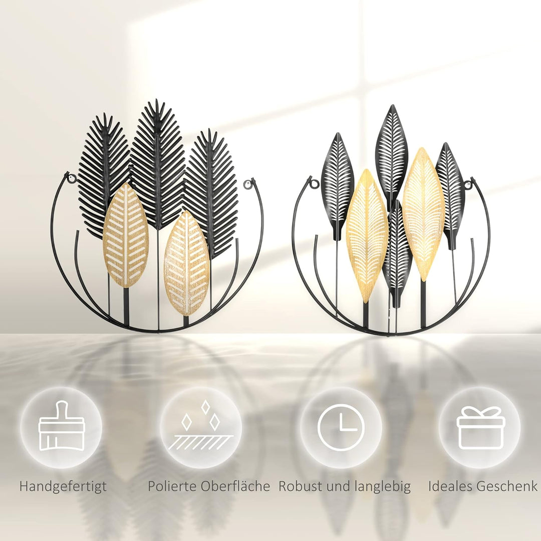 HOMCOM 2-Set 3D-Wandbild aus Metall Blätter Wandschmuck Wanddeko Wandverzierung modern Wohnzimmer-Ku