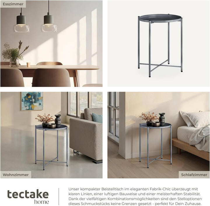 tectake 800911 Beistelltisch rund aus Metall, rustikaler Flair, abnehmbare Ablagefläche, stabil und
