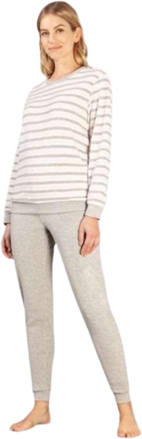 hajo - Damen Frottee Schlafanzug mit Bündchen 36-38 Silbermelange, 36-38 Silbermelange