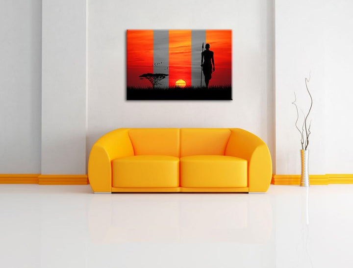 roter Sonnenuntergang in Afrika schwarz/weiss Format: 100x70 auf Leinwand, XXL riesige Bilder fertig