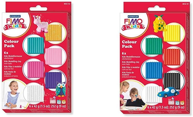 Staedtler 8032 02 Modelliermasse Fimo Kids ofenhärtend, Materialpackung Girlie, attraktive, mit 6 Bl