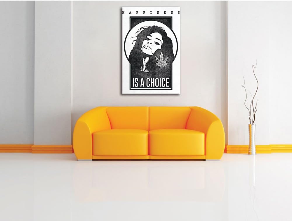 Happiness is a choice white Bild auf Leinwand, XXL riesige Bilder fertig gerahmt mit Keilrahmen, Kun