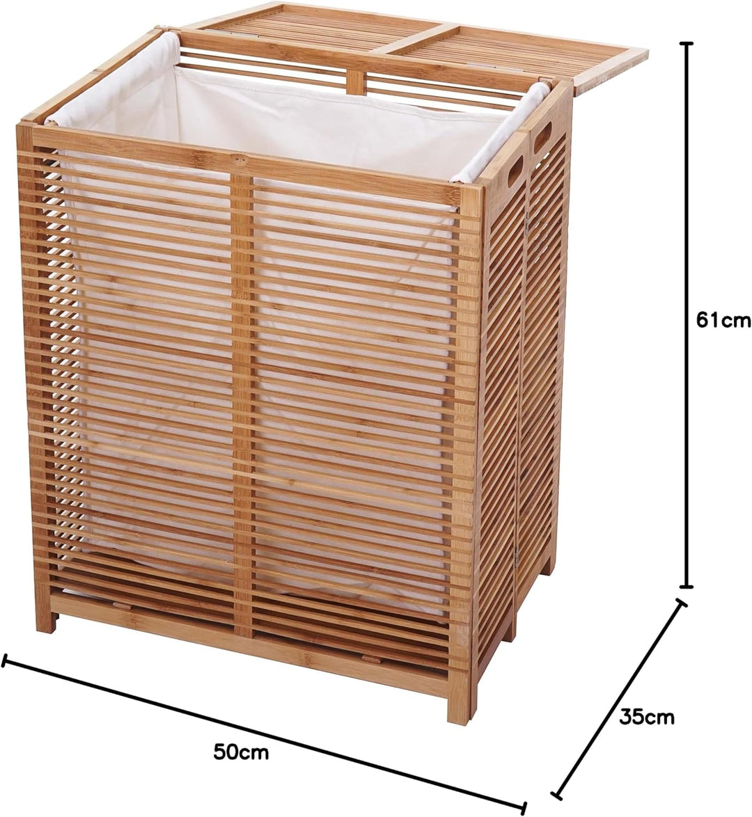 Wäschetruhe HWC-B18, Wäschebox Wäschekorb Wäschesammler, Bambus 61x50x35cm