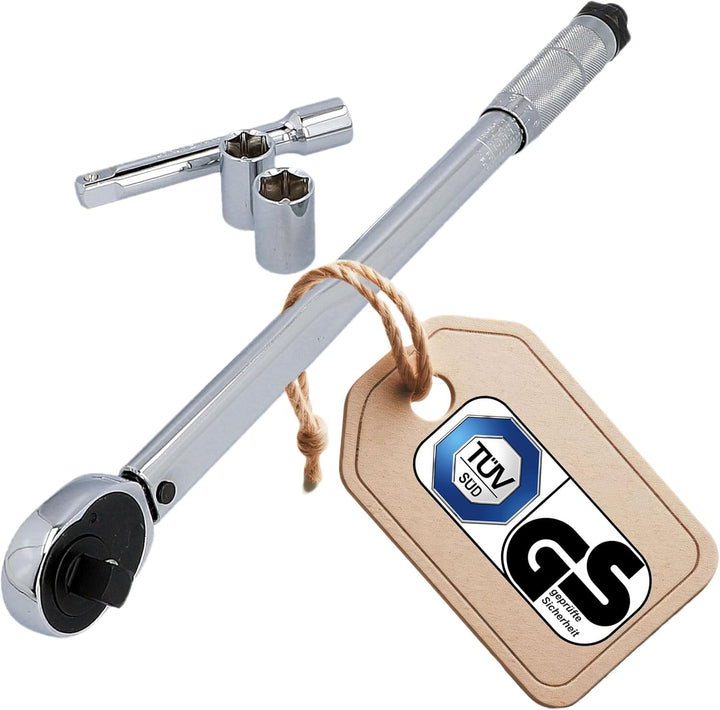 UNITEC Drehmomentschlüssel, Einstellbar von 40 bis 210 Nm, Antrieb 1/2" Vierkant, mit Stecknüssen 17