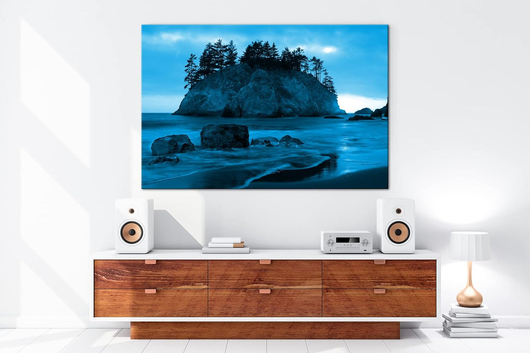 deyoli traumhafte Insel Format 80x60 Effekt: Monocrome Blau als Leinwandbild, Motiv fertig gerahmt a