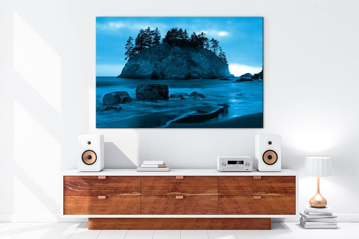 deyoli traumhafte Insel Format 80x60 Effekt: Monocrome Blau als Leinwandbild, Motiv fertig gerahmt a