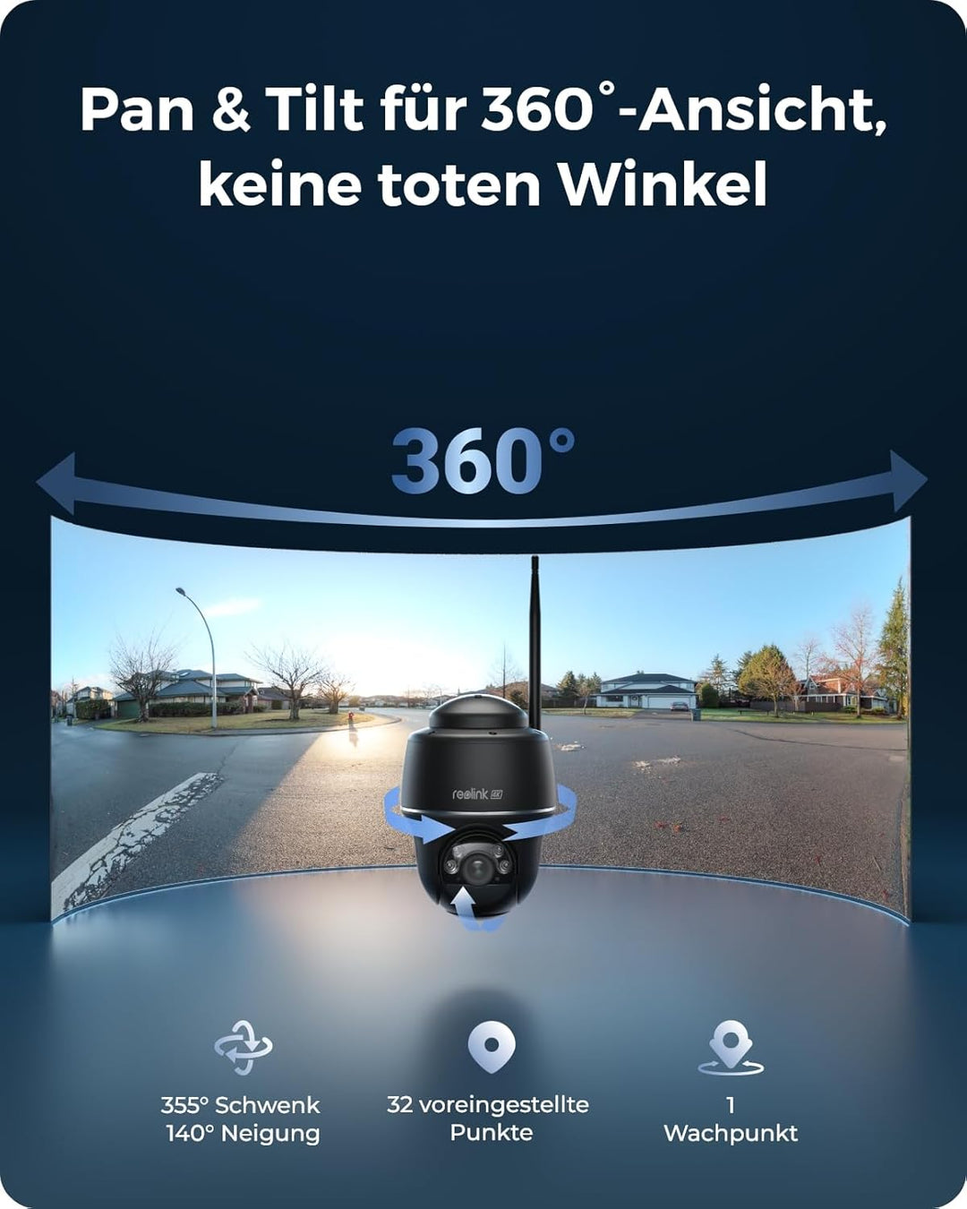 Reolink 4K Überwachungskamera Aussen Solar, 360°/140° Schwenk-/Neige WLAN Kamera Outdoor Akku mit Sp