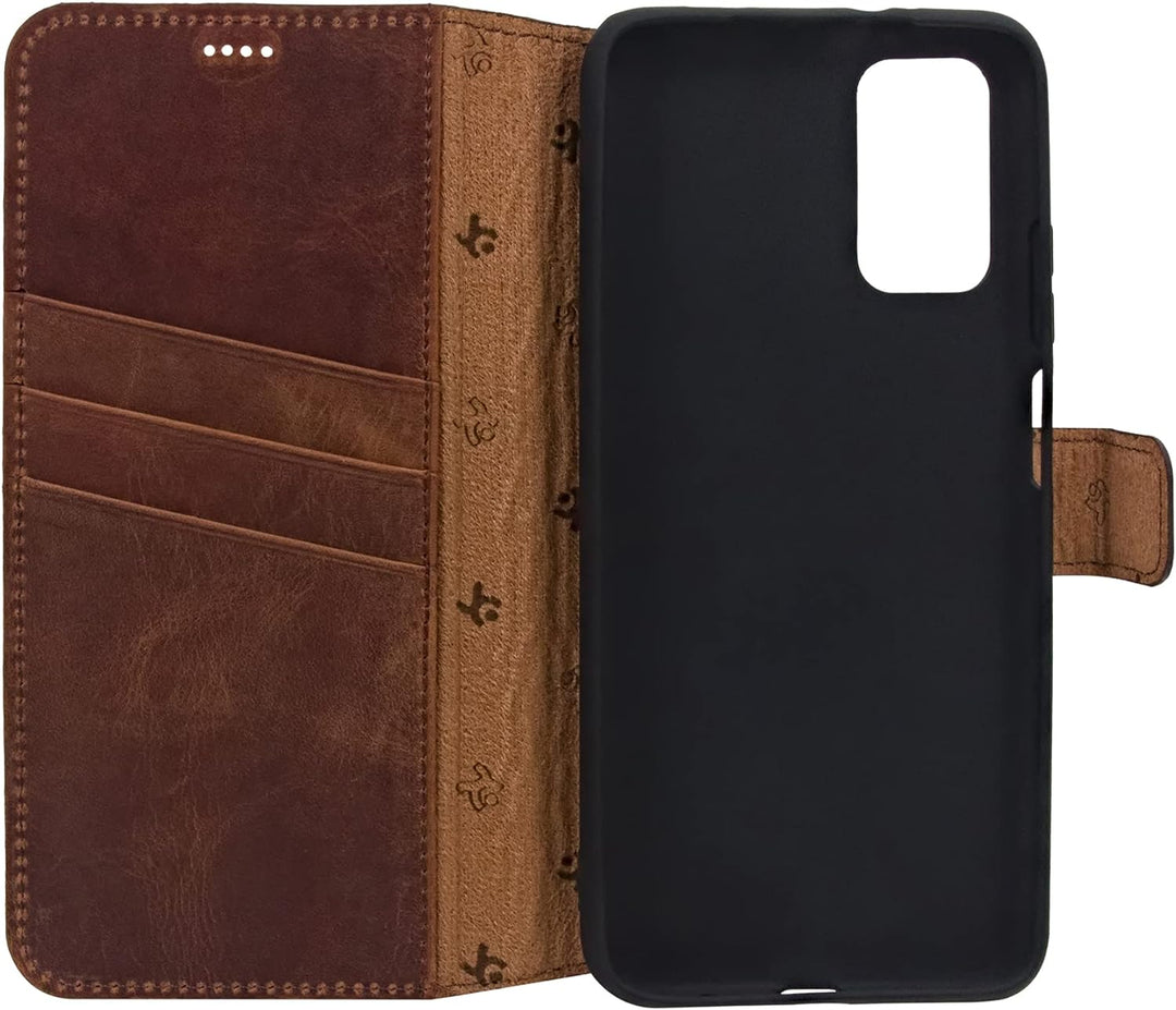 Suncase Book-Style Hülle kompatibel mit Xiaomi Poco M3 Leder Tasche (Slim-Fit) Lederhülle Handytasch