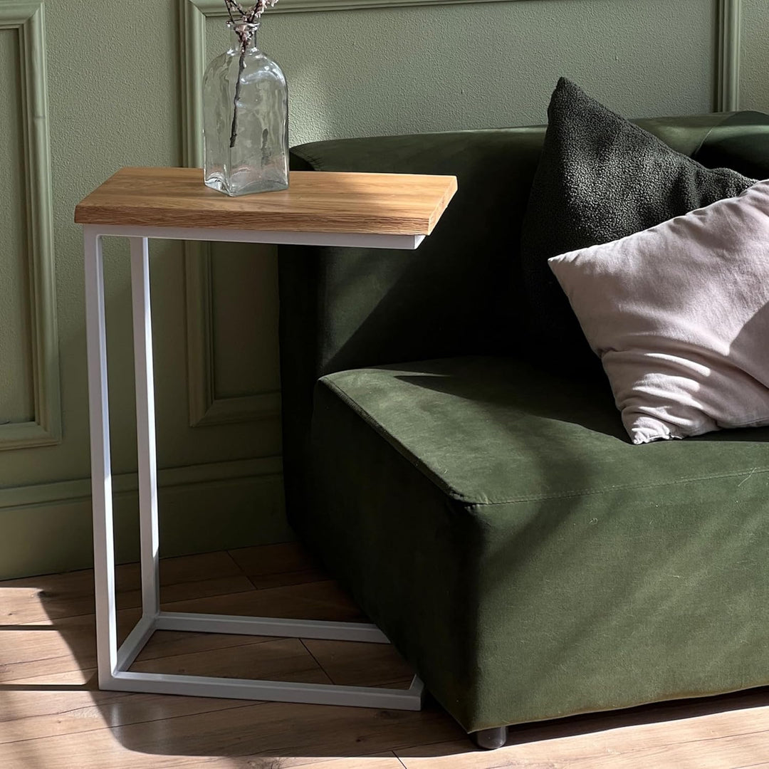 BestLoft® Beistelltisch San Jose Laptoptisch (Gestell weiss+Platte hell MIT Baumkante), Gestell Weis