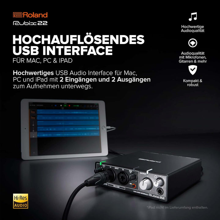 Roland RUBIX22 hochauflösendes Interface mit je 2 Ein-/Ausgängen, Hi-Res Interface für Mac, PC und I
