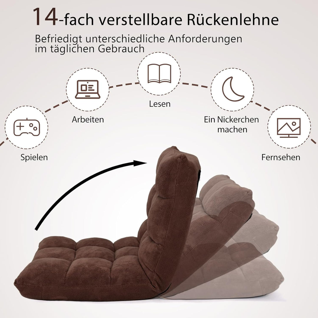 COSTWAY Bodenstuhl mit Verstellbarer Rückenlehne, Bodensessel gepolstert, Bodenkissen faltbar, Medit