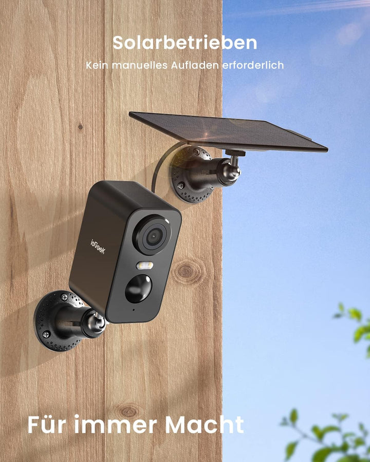 ieGeek 2K (Type-C) Überwachungskamera Aussen Akku Kabellose mit Solarplatten, 5200mAh Akku Kamera Üb