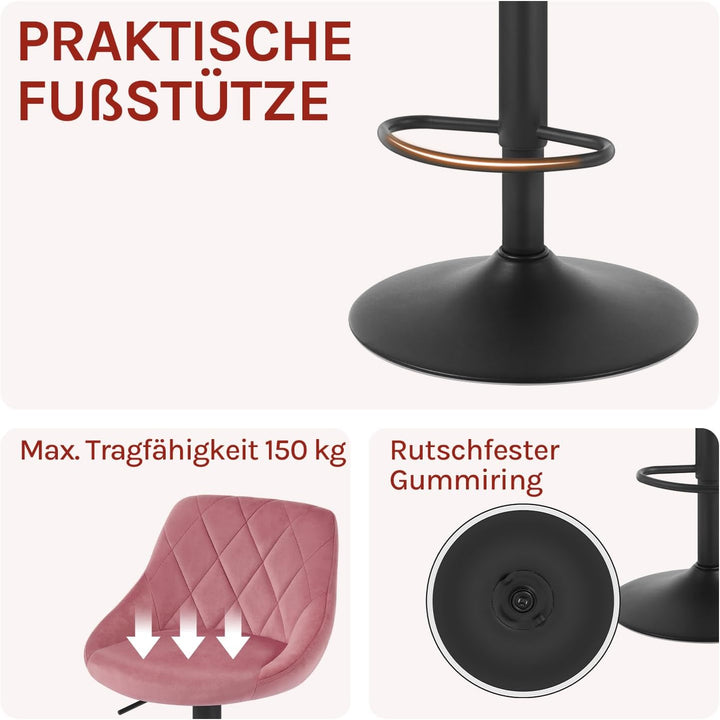 WOLTU BH219rs-2 Barhocker Tresenhocker, Gute gepolstert, Samt, Höhenverstellbar, Drehbar, 2 x Hocker