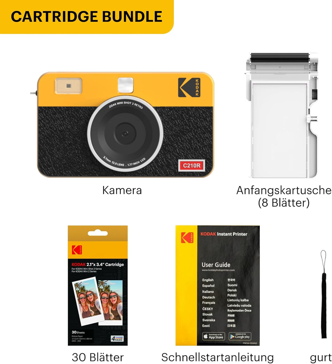 KODAK Mini Shot 2 Retro 4Pass 2-in-1-Sofortkamera mit Fotodrucker, Sofortbildfilm (5,3 x 8,6 cm) und