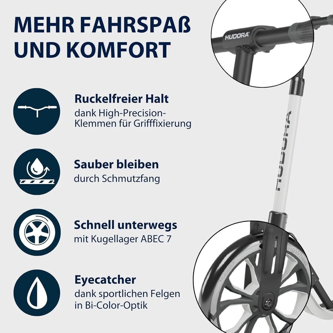 HUDORA BigWheel® 205 Advanced Scooter - Komfortabler Aluminium-Roller für bis zu 100kg - Höhenverste