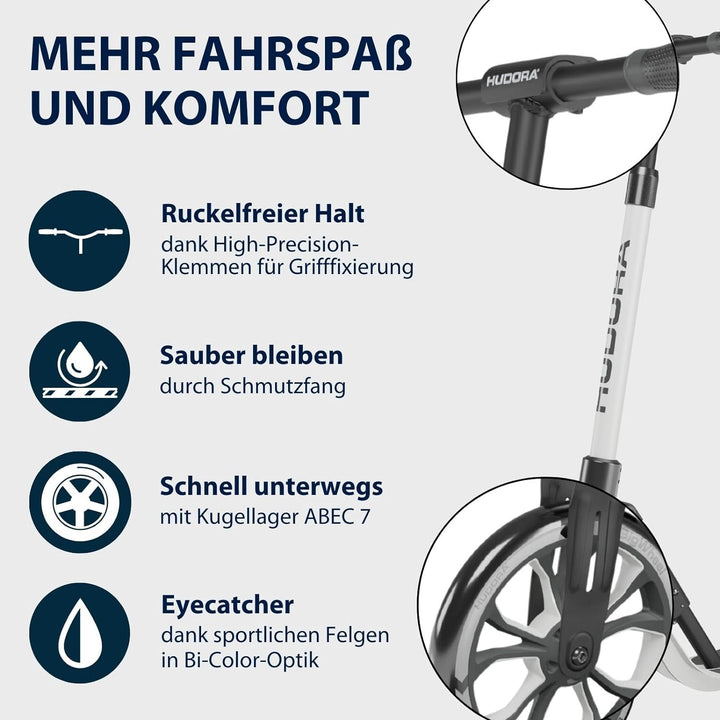 HUDORA BigWheel® 205 Advanced Scooter - Komfortabler Aluminium-Roller für bis zu 100kg - Höhenverste