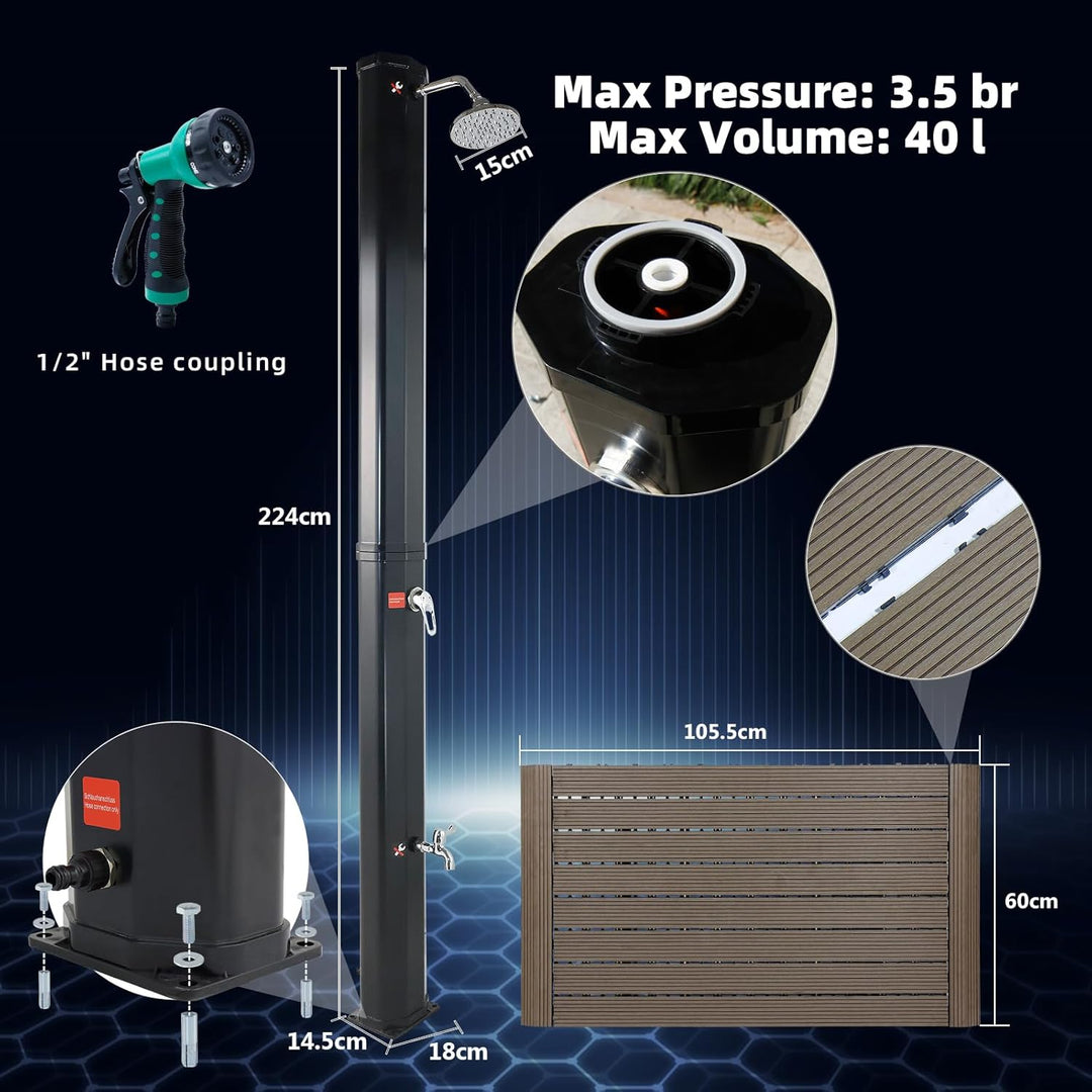 CCLIFE Solardusche mit Bodenplatte 40L Solar Gartendusche Pooldusche Regendusche Aussendusche Garten