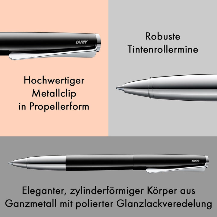 LAMY studio Tintenroller 368 - Rollpen aus Edelstahl in schwarzem Klavierlack mit hochglänzendem Gri