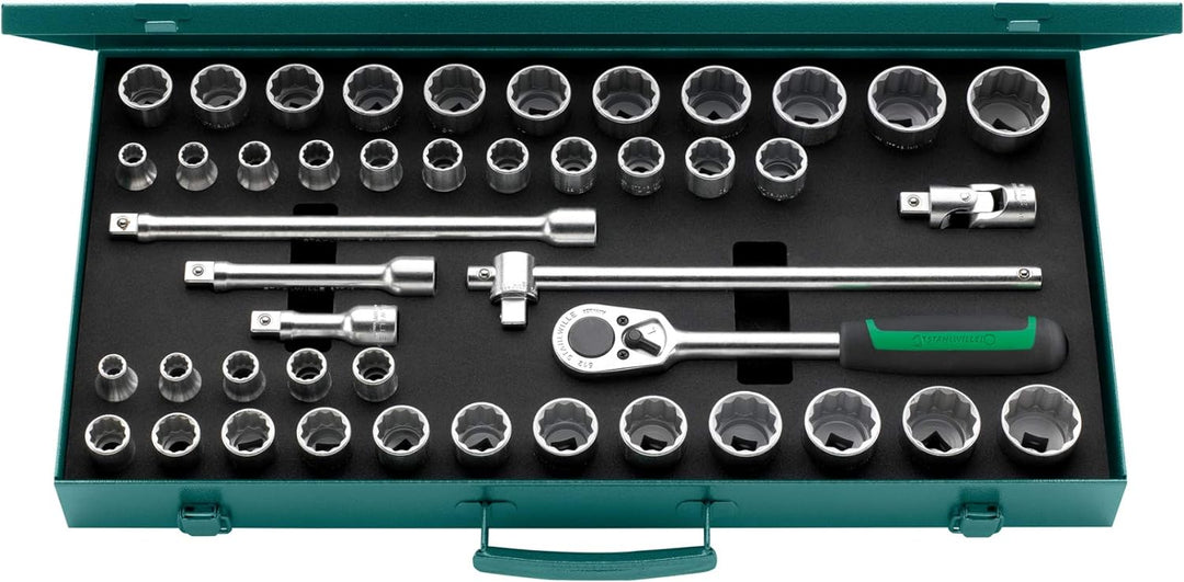 Stahlwille Steckschlüssel-Garnitur 45-teilig (1/2“, Werkzeug-Set mit Stahlblechkasten, Steckschlüsse