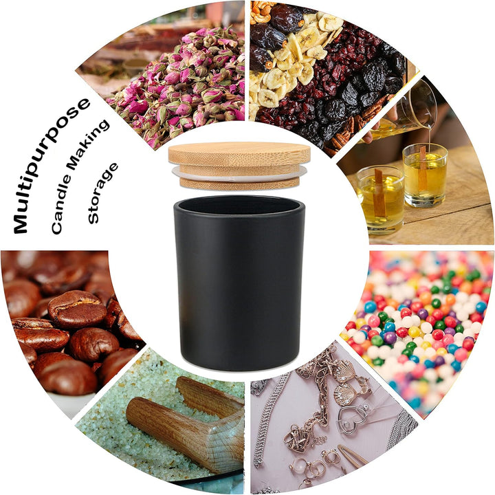 MILIVIXAY Mattierte schwarze Kerzengläser aus Glas mit Deckeln und Kerzenherstellungs-Sets, leere Ke