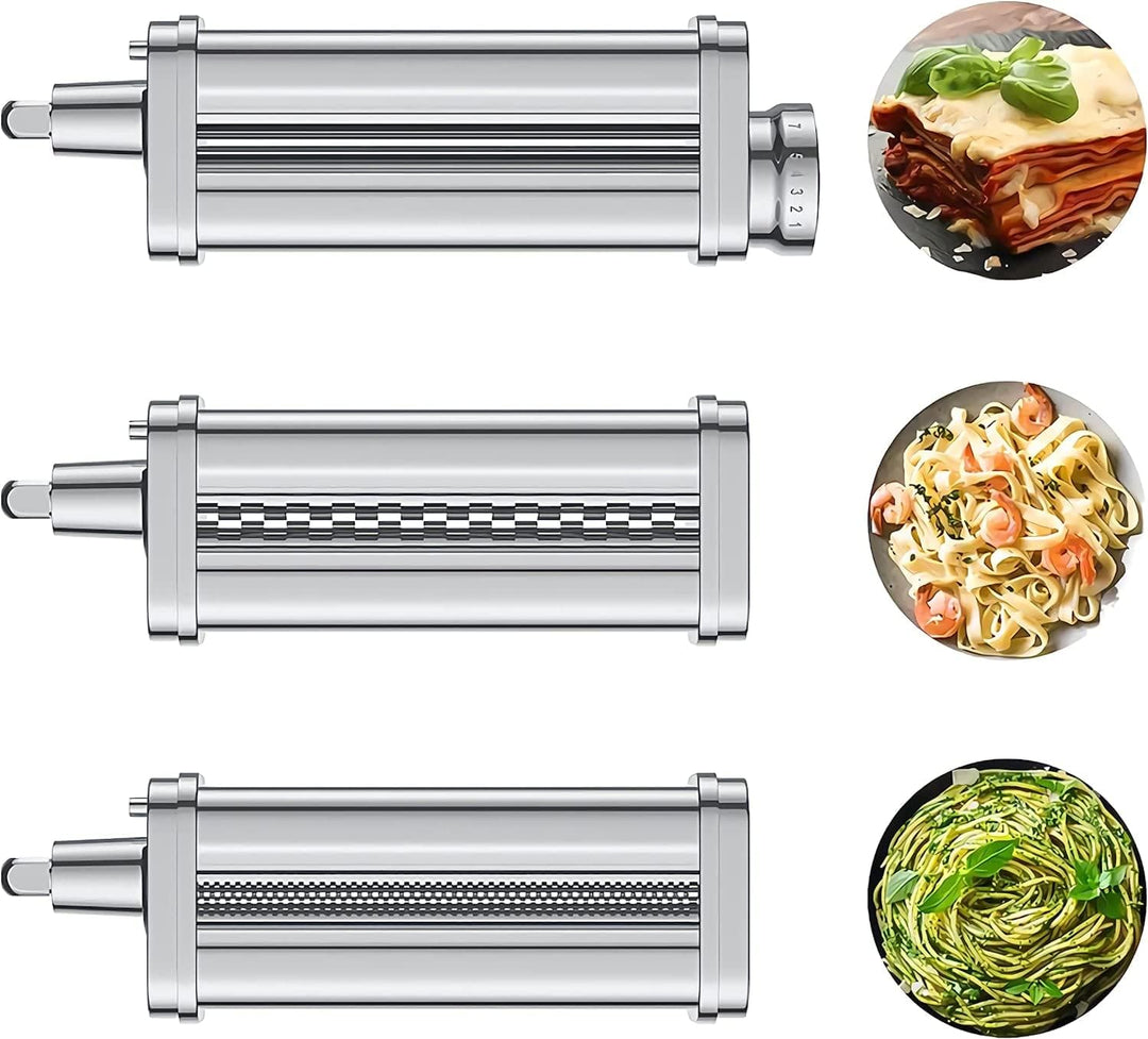 COFUN Edelstahl Nudelaufsatz für Kitchenaid Küchenmaschine, 3-In-1 Kitchen Aid Nudelaufsatz Set, Nud