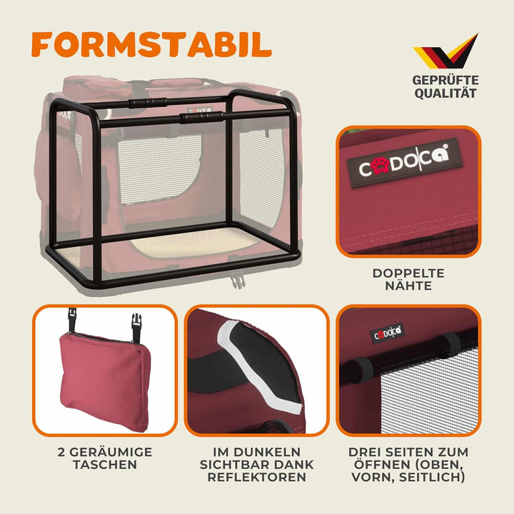 CADOCA® Hundebox faltbar Transportbox XXL 90x60x66cm robust atmungsaktiv Transporttasche Auto Rückba