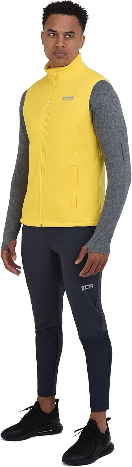 TCA Herren Flyweight winddichte Lauf- und Fahrradweste mit Reissverschlusstaschen M Gelb, M Gelb