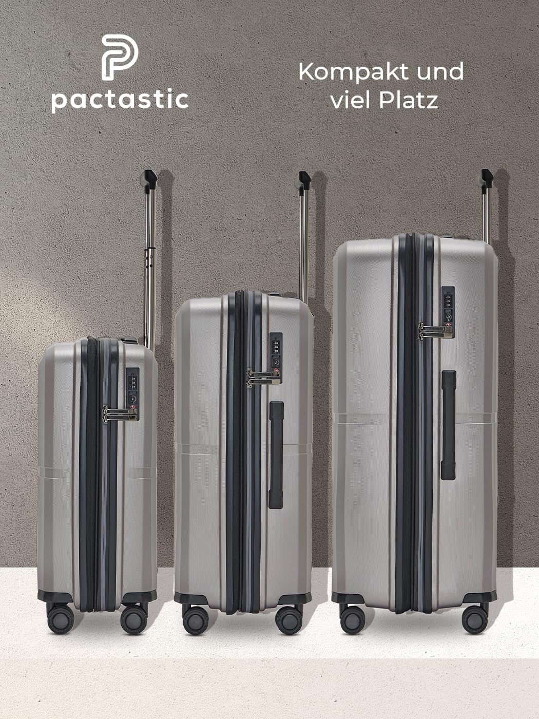 Pactastic Ultra leicht Hartschalen Koffer-Set 3-teilig | Robustes Polypropylen Material | mit Dehnfa