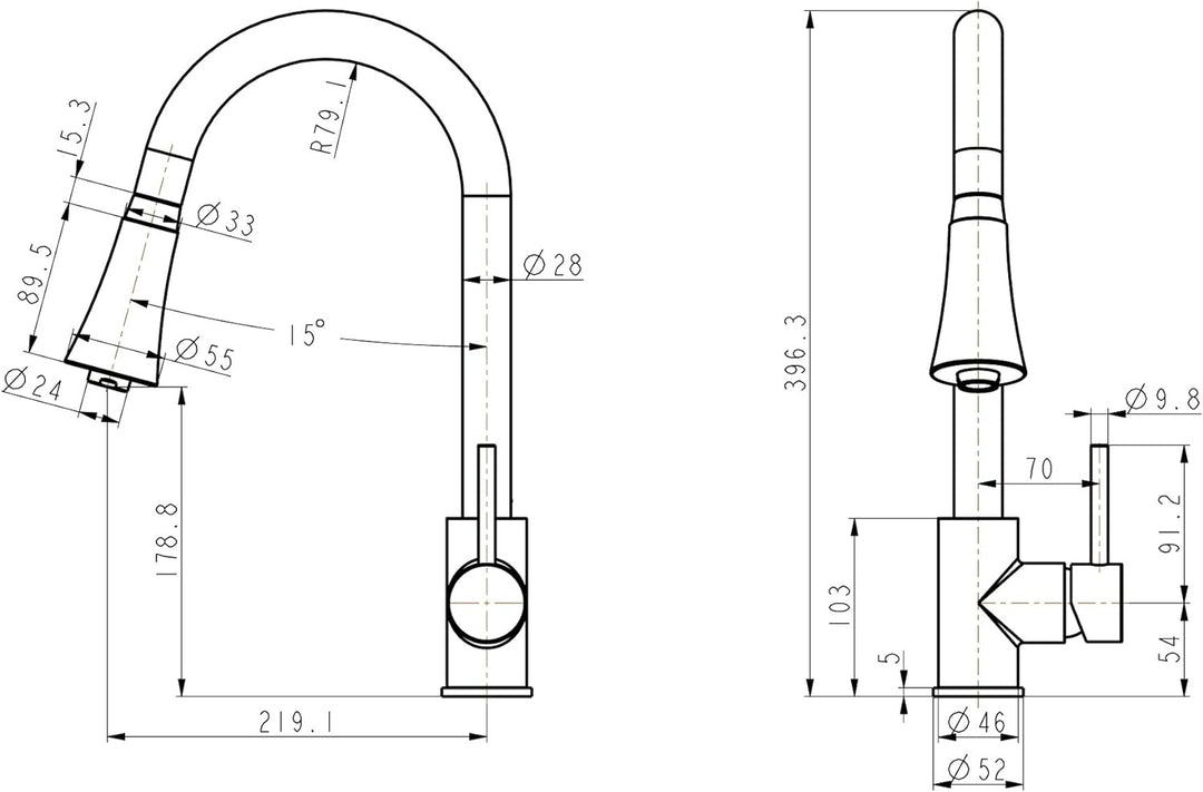 Niederdruck Küche Armatur herausziehbar Geschirrbrause Küchenarmatur Einhebelmischer Wasserhahn mit