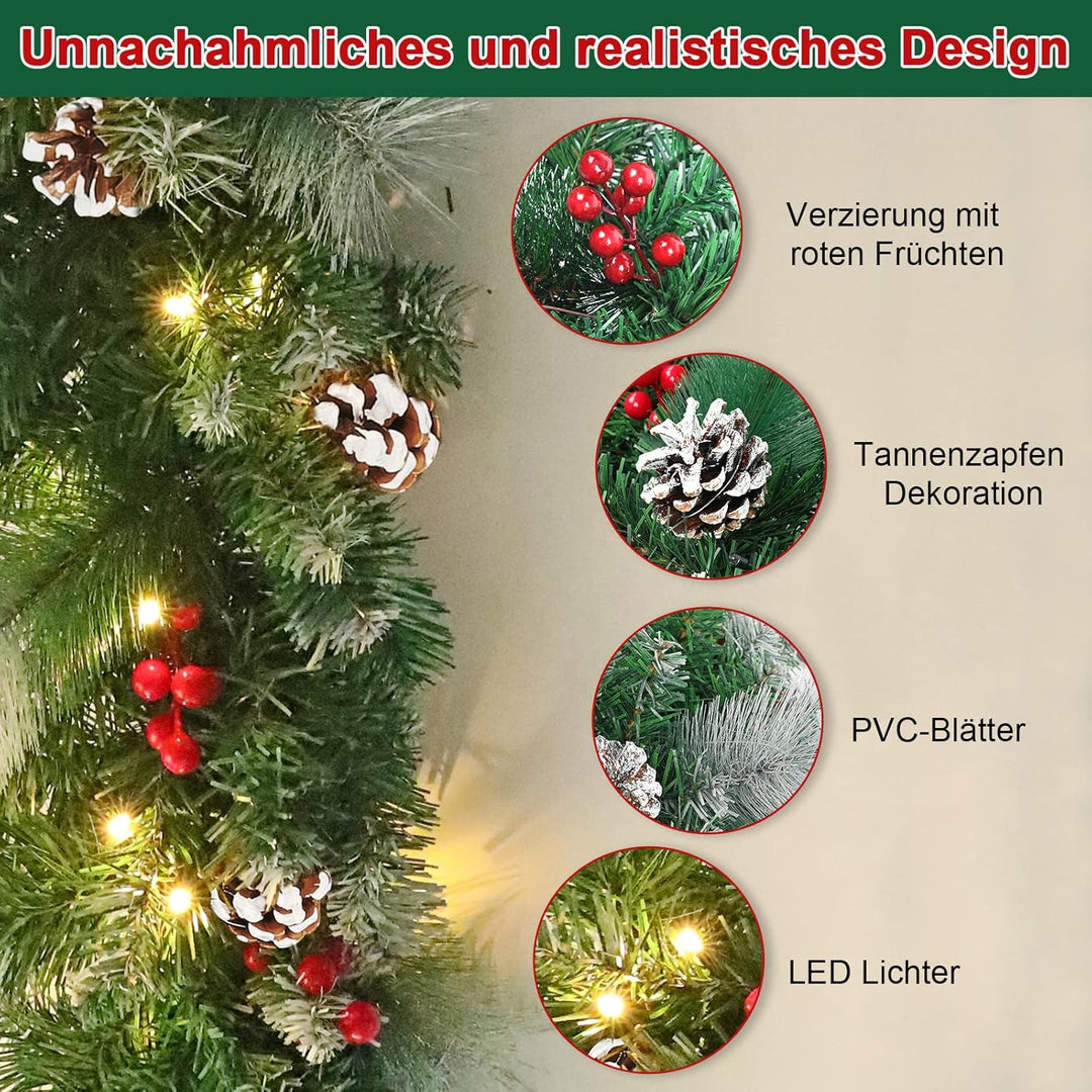 UISEBRT Weihnachtsgirlande mit Beleuchtung Tannengirlande 3m, mit 50 LEDs Tannenzapfen Rote Beere Kü
