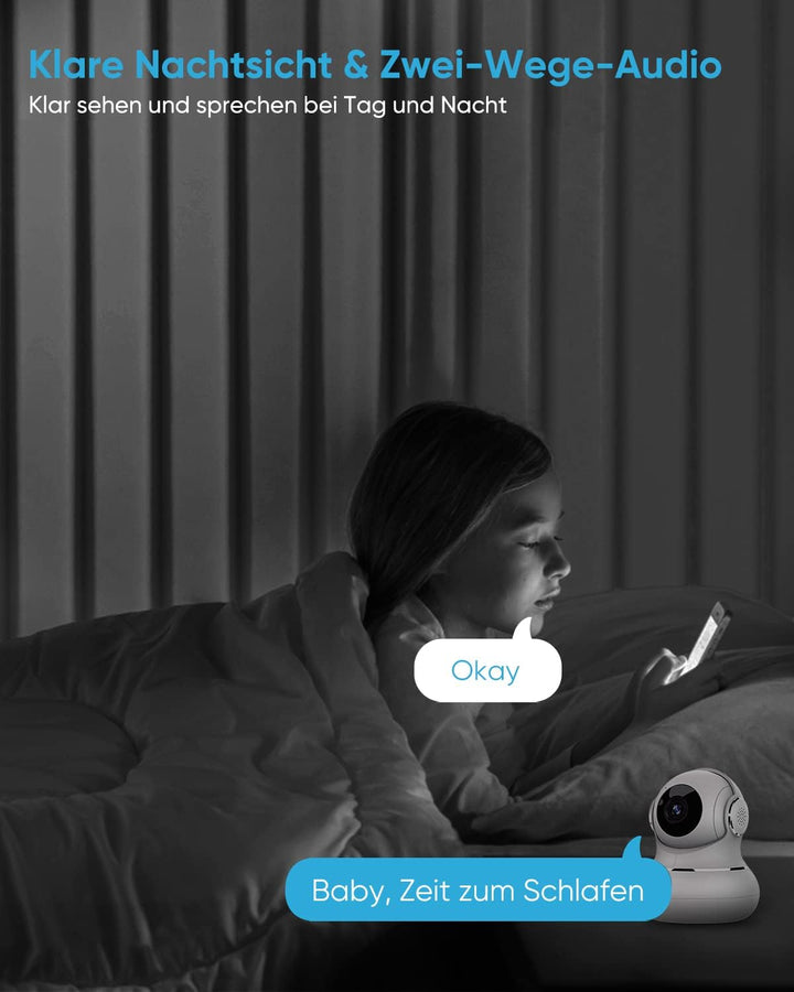 Little elf Überwachungskamera, 2K Babyphone mit Kamera, WLAN IP Kamera mit Bewegungserkennung, Nacht