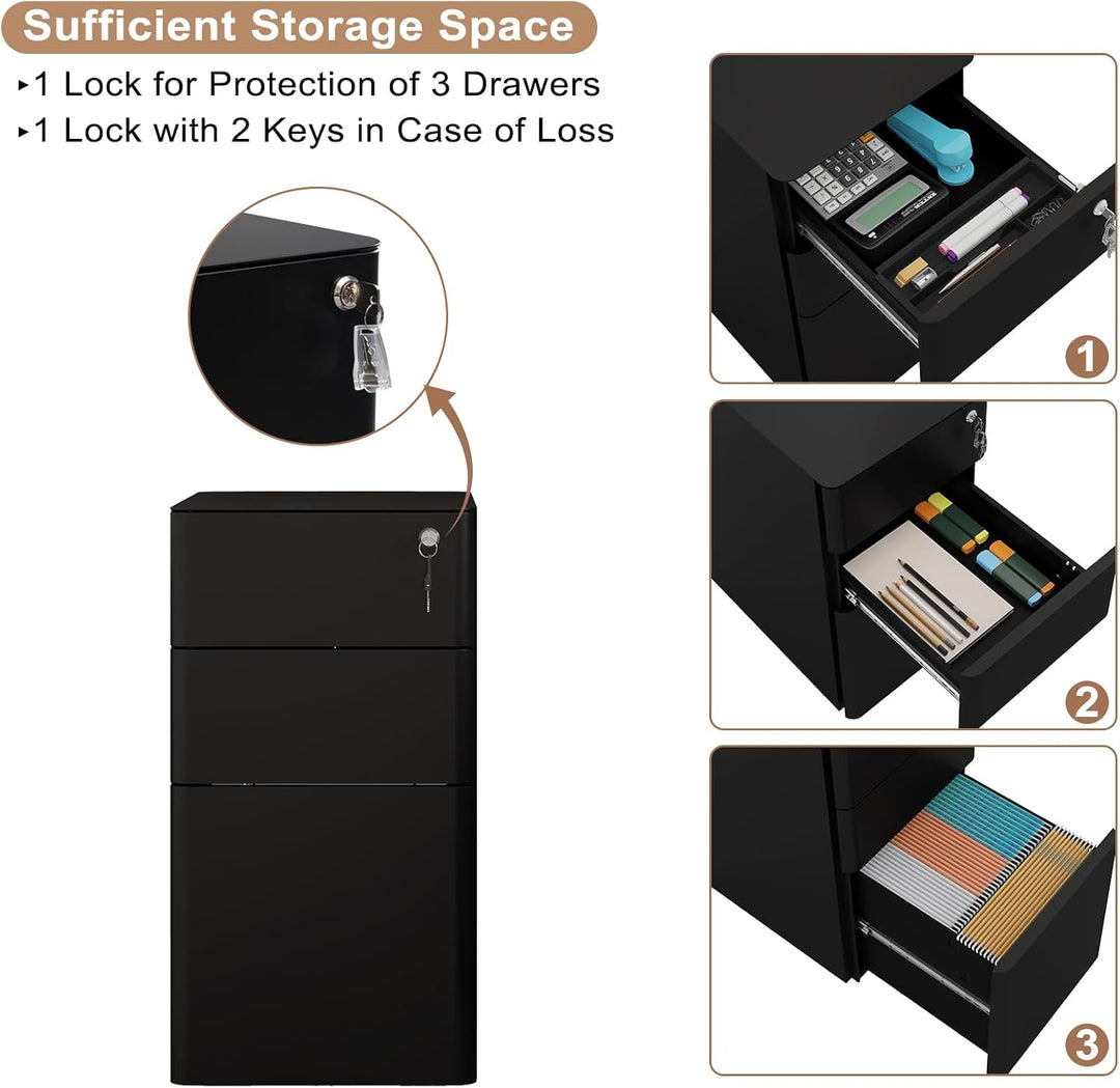 WOLTU Rollcontainer, Aktenschrank abschliessbar, Büroschrank Rollschrank, Schrank mit 3 Schubladen 5