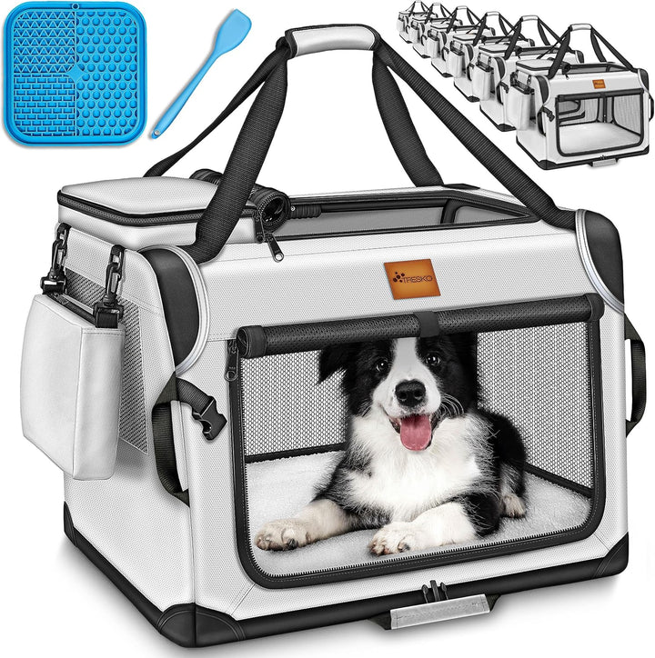 TRESKOยฎ Hundebox faltbar inkl. Leckmatte, Spatel & Reflektoren XL 83x58x58cm | Transportbox fรผr Hund