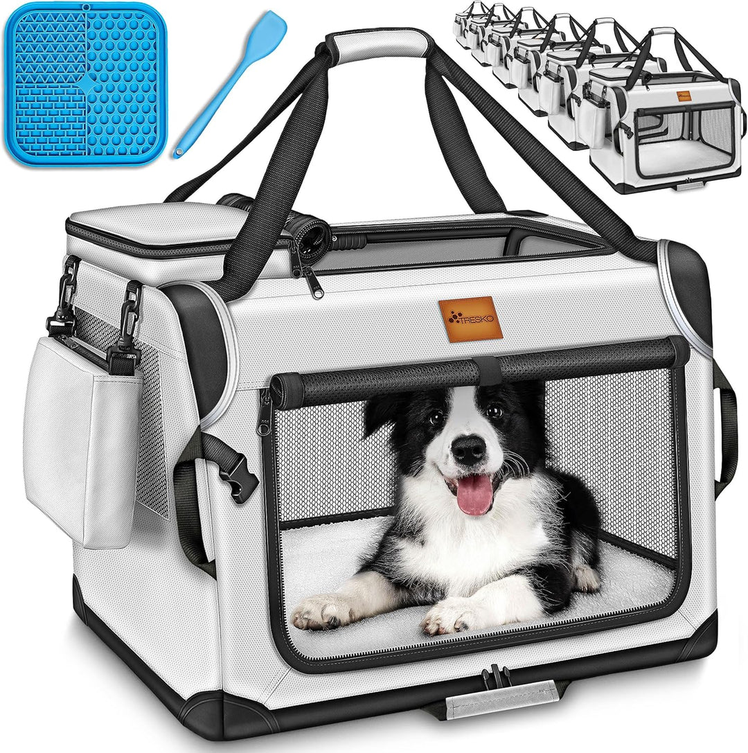 TRESKOยฎ Hundebox faltbar inkl. Leckmatte und Spatel S 50x34x34cm | Transportbox fรผr Hunde und Katzen